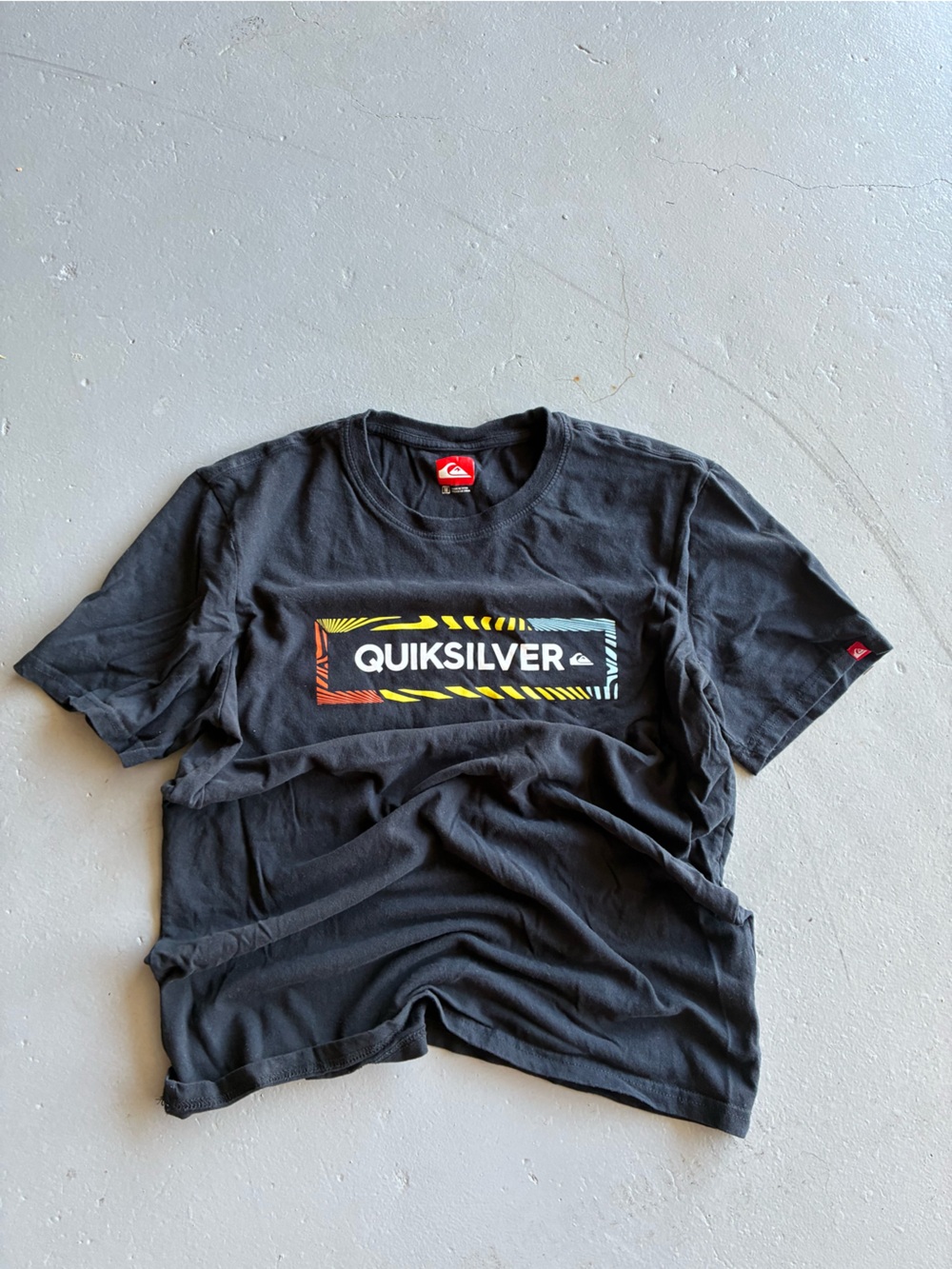 Quiksilver Black Tee with Red Logo Tag